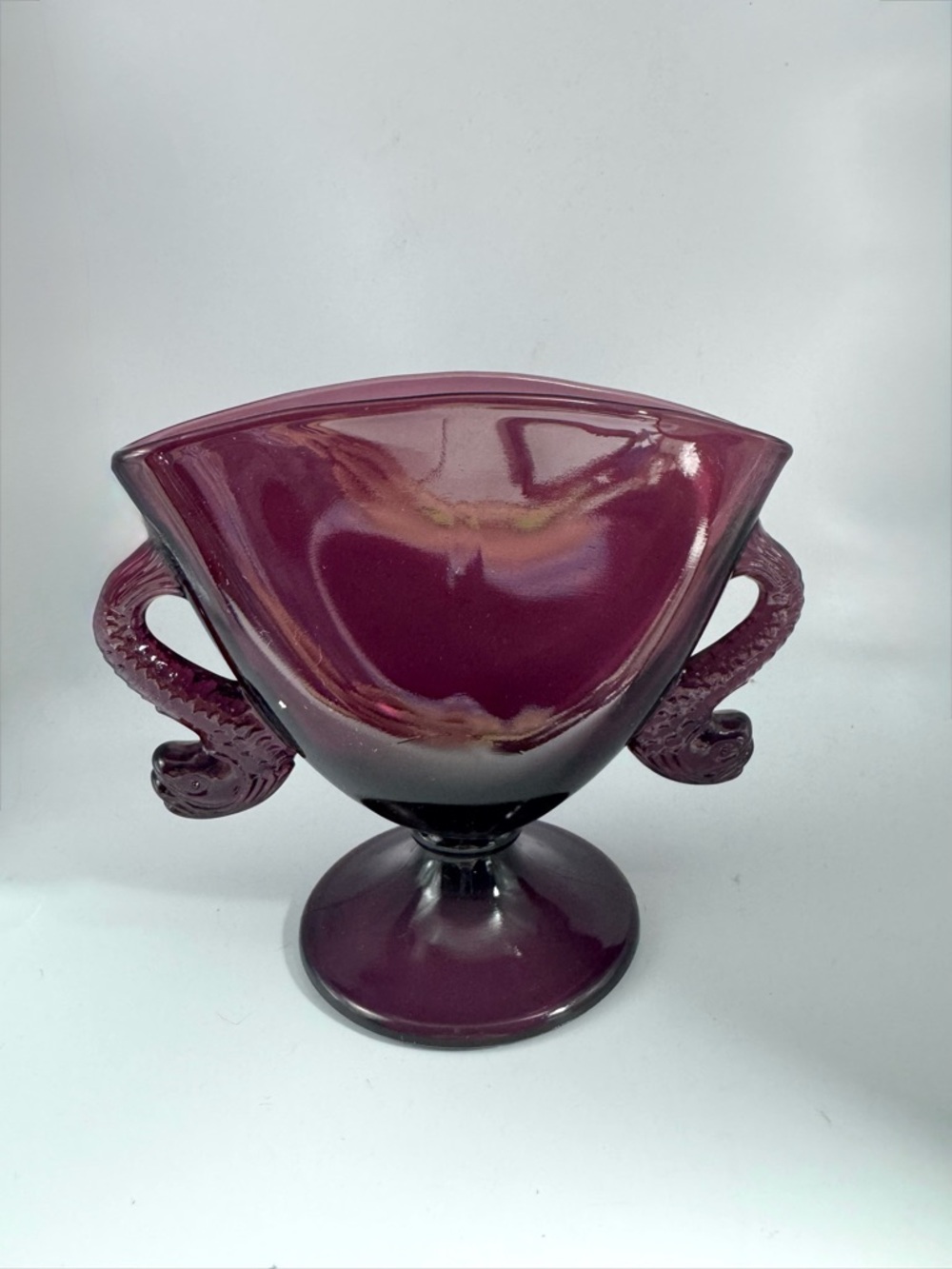 Fenton Purple Two-Handled Glass Compote Vase